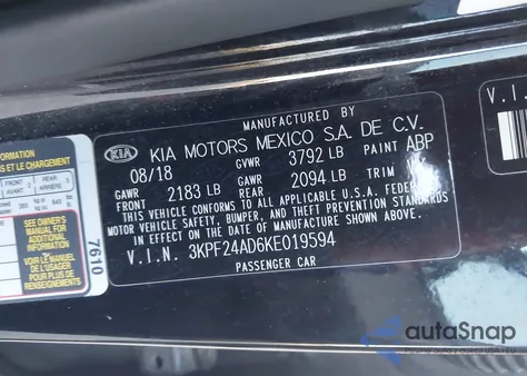 2019 Kia Forte Lxs from USA, damaged, VIN 3KPF24AD6KE019594